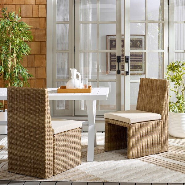 Emma Rattan Dining Chair in Natural with Taupe Cushion (Set of 2)