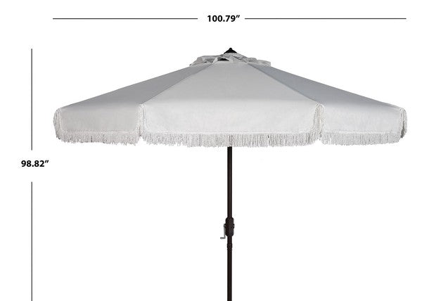 Milan Crank Outdoor Umbrella in Ivory with Fringe (9 ft)