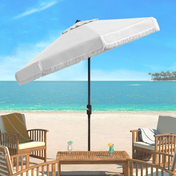 Milan Crank Outdoor Umbrella in Ivory with Fringe (9 ft)