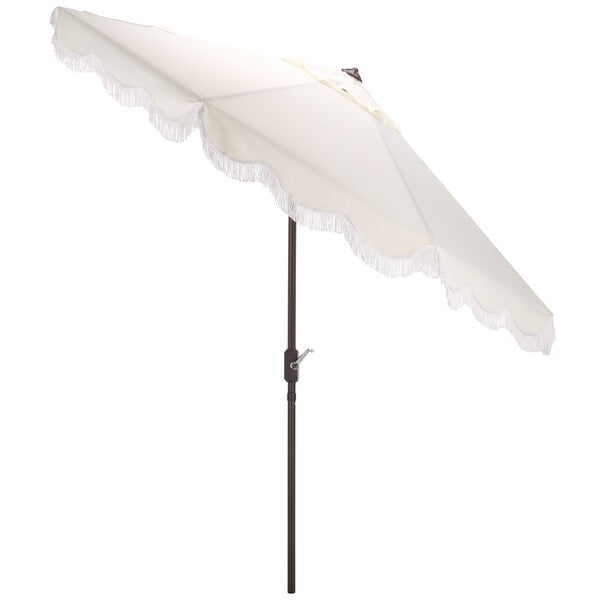 Mezze Crank Umbrella in Ivory with White Fringe (9 ft)