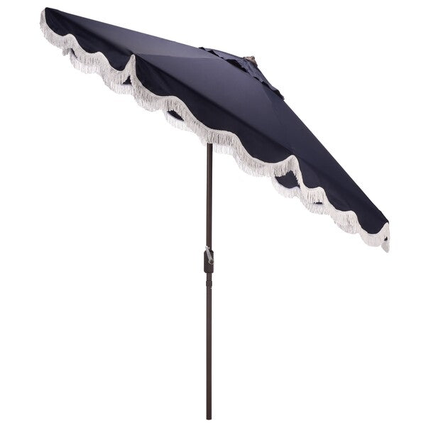 Torsa Crank Outdoor Umbrella in Navy with Fringe (9 ft)