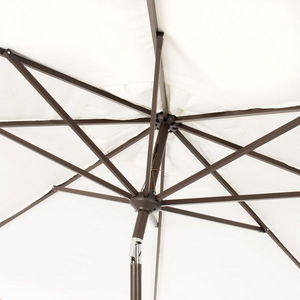 Venice Crank Outdoor Umbrella in Ivory with Black Scalloped Trim (11 ft)