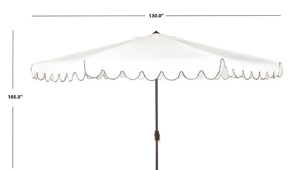 Venice Crank Outdoor Umbrella in Ivory with Black Scalloped Trim (11 ft)