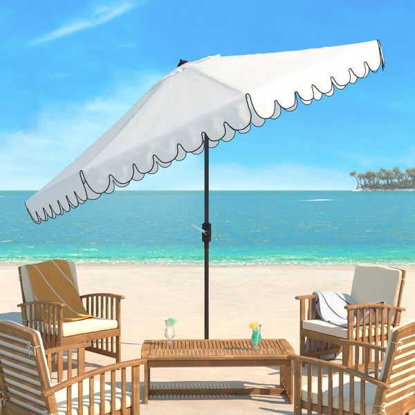 Venice Crank Outdoor Umbrella in Ivory with Black Scalloped Trim (11 ft)