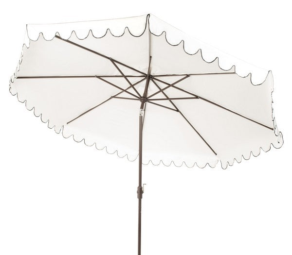 Venice Crank Outdoor Umbrella in Ivory with Black Scalloped Trim (11 ft)