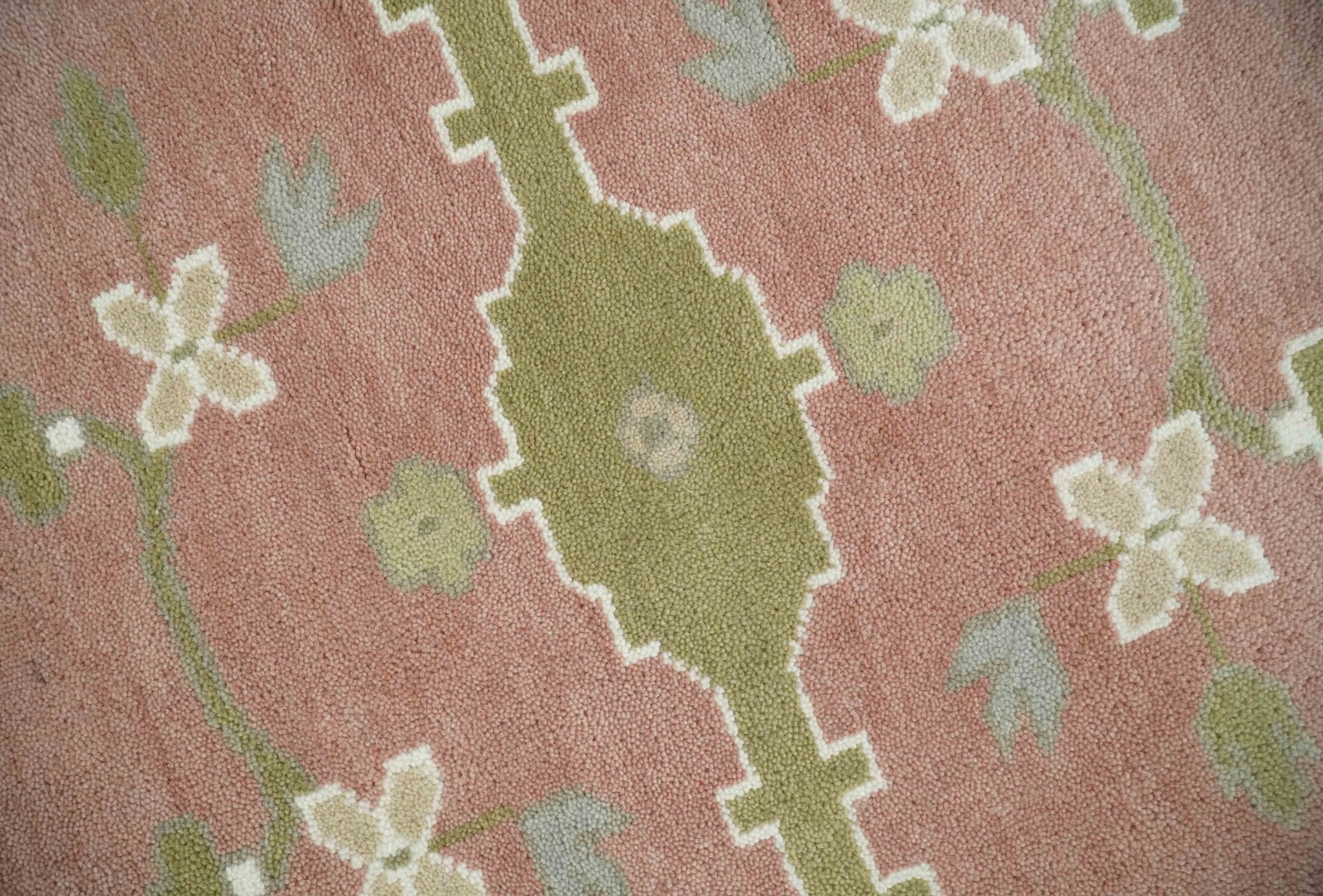 Peach, Ivory and Olive Hand knotted Multi size Oriental Oushak Traditional Wool Area Rug - The Rug Decor