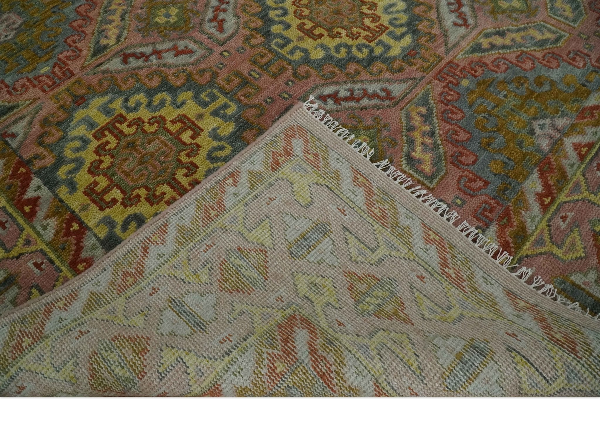 Peach, Mustard, Brown and Gray Oriental Hand Knotted Multi Size Wool Area Rug, Living Room and Bedroom Rug - The Rug Decor