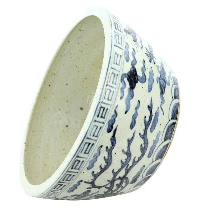 Dragon Bowl Planter in Blue and White - The Mayfair Hall
