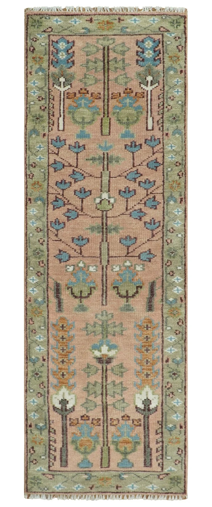 Pink, Olive, and Beige Traditional Vintage Heriz Serapi Wool Rug