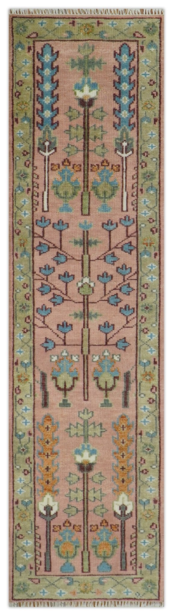 Pink, Olive and Beige Traditional Vintage Heriz Serapi Wool Rug