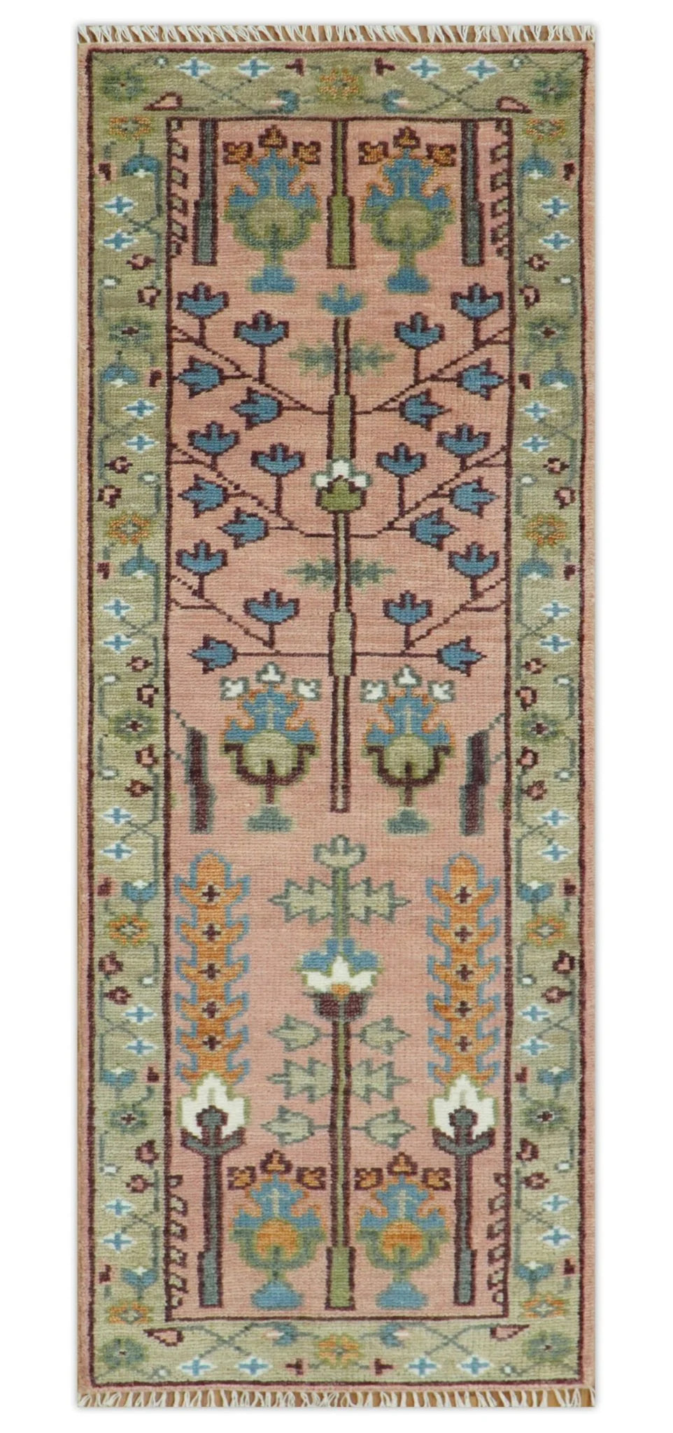 Pink, Olive, and Beige Traditional Vintage Heriz Serapi Wool Rug