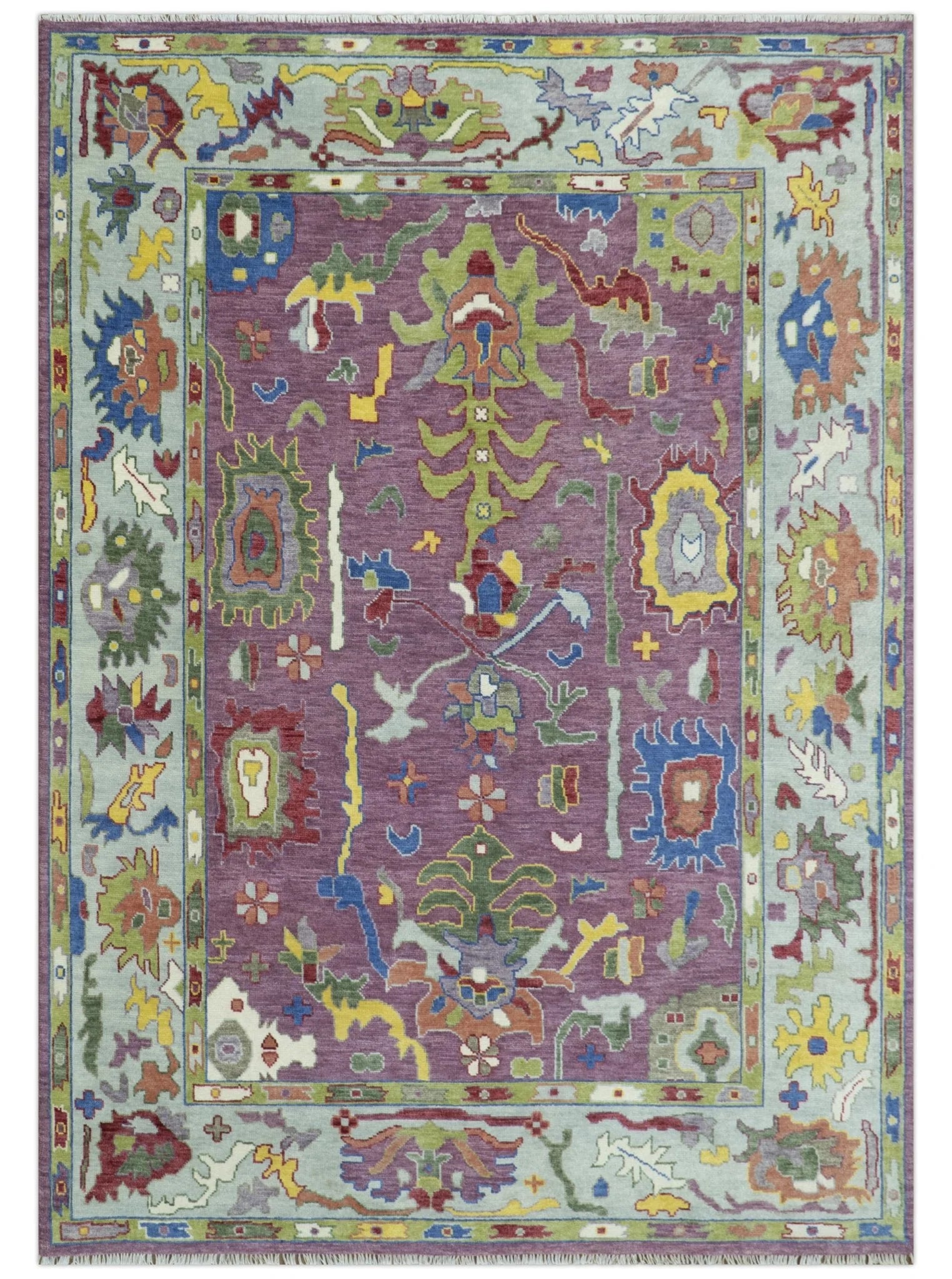 Pink Oushak Rug Wool Blue Colorful Hand knotted Traditional Oushak Custom Made wool Area Rug