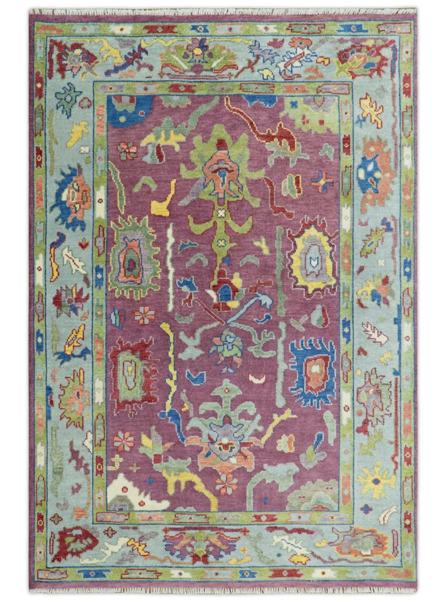 Pink Oushak Rug Wool Blue Colorful Hand knotted Traditional Oushak Custom Made wool Area Rug