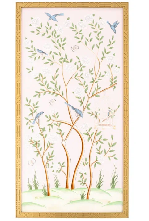 Bird Cage Chinoiserie Mural in Pale Pink - The Mayfair Hall