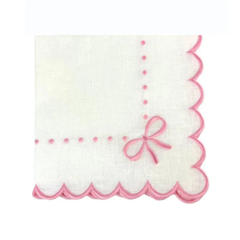 Studio Collection Juliet Bows Linen Napkins White and Pink (Set of 4) - The Mayfair Hall