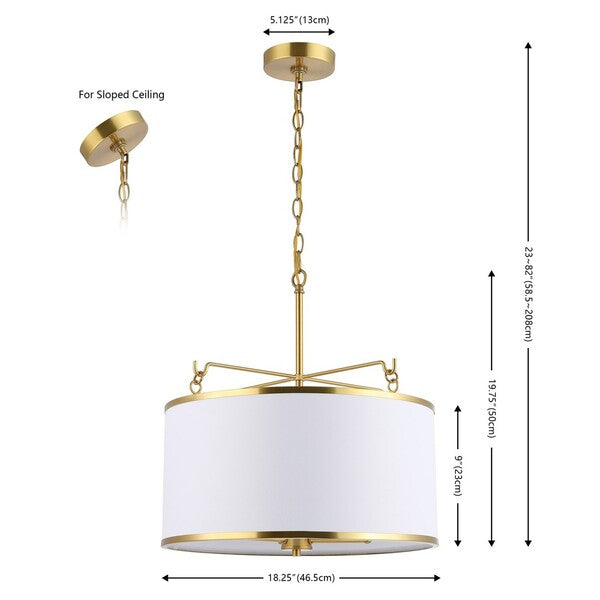 Perzeta Extendable Pendant in Brass with White Drum Shade