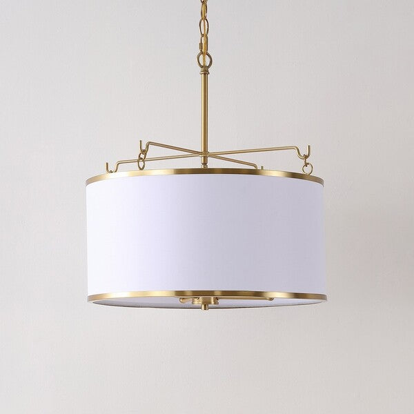Perzeta Extendable Pendant in Brass with White Drum Shade