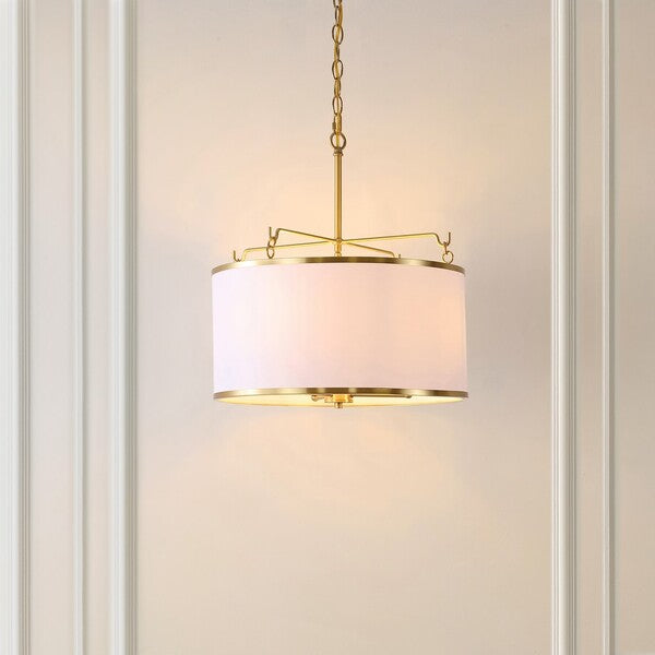 Perzeta Extendable Pendant in Brass with White Drum Shade