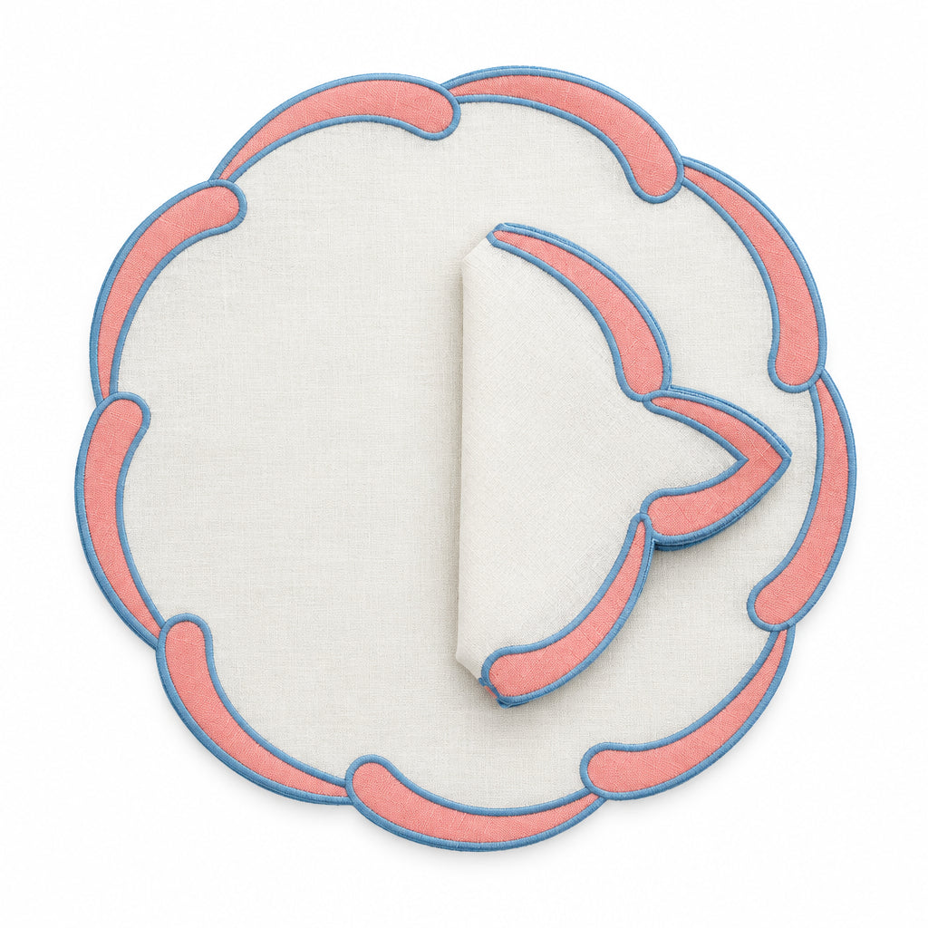 Poppy Pink Appliqué Linen Placemats by Duggan Society — Set of 4