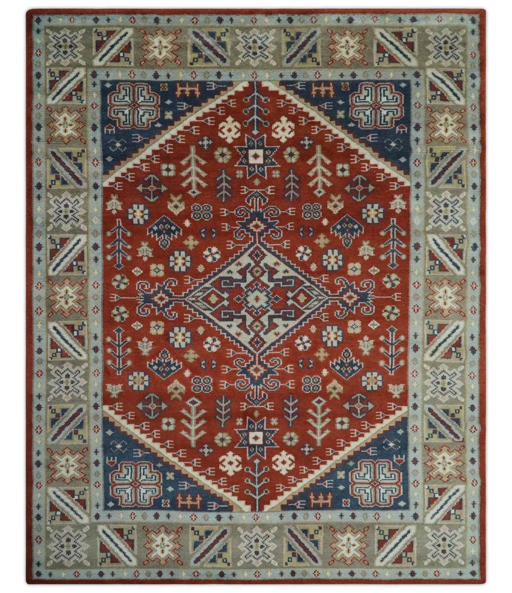 Premium Style Brown, Blue and Beige Hand Knotted Traditional Heriz wool Area Rug - The Rug Decor