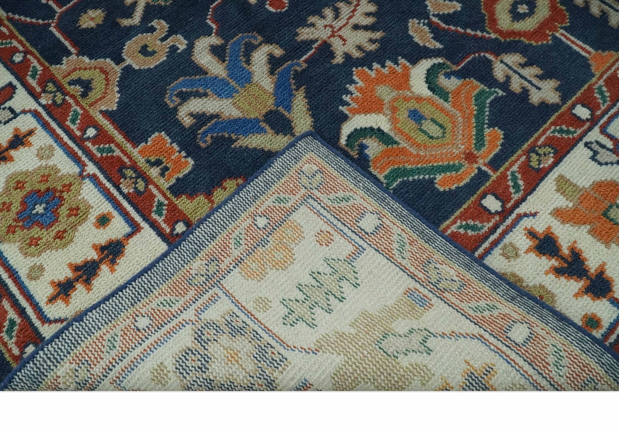 Premium Style Vibrant Colorful Blue, Ivory, Rust and Orange Traditional Hand Knotted Oriental Oushak Multi Size wool Area Rug - The Rug Decor