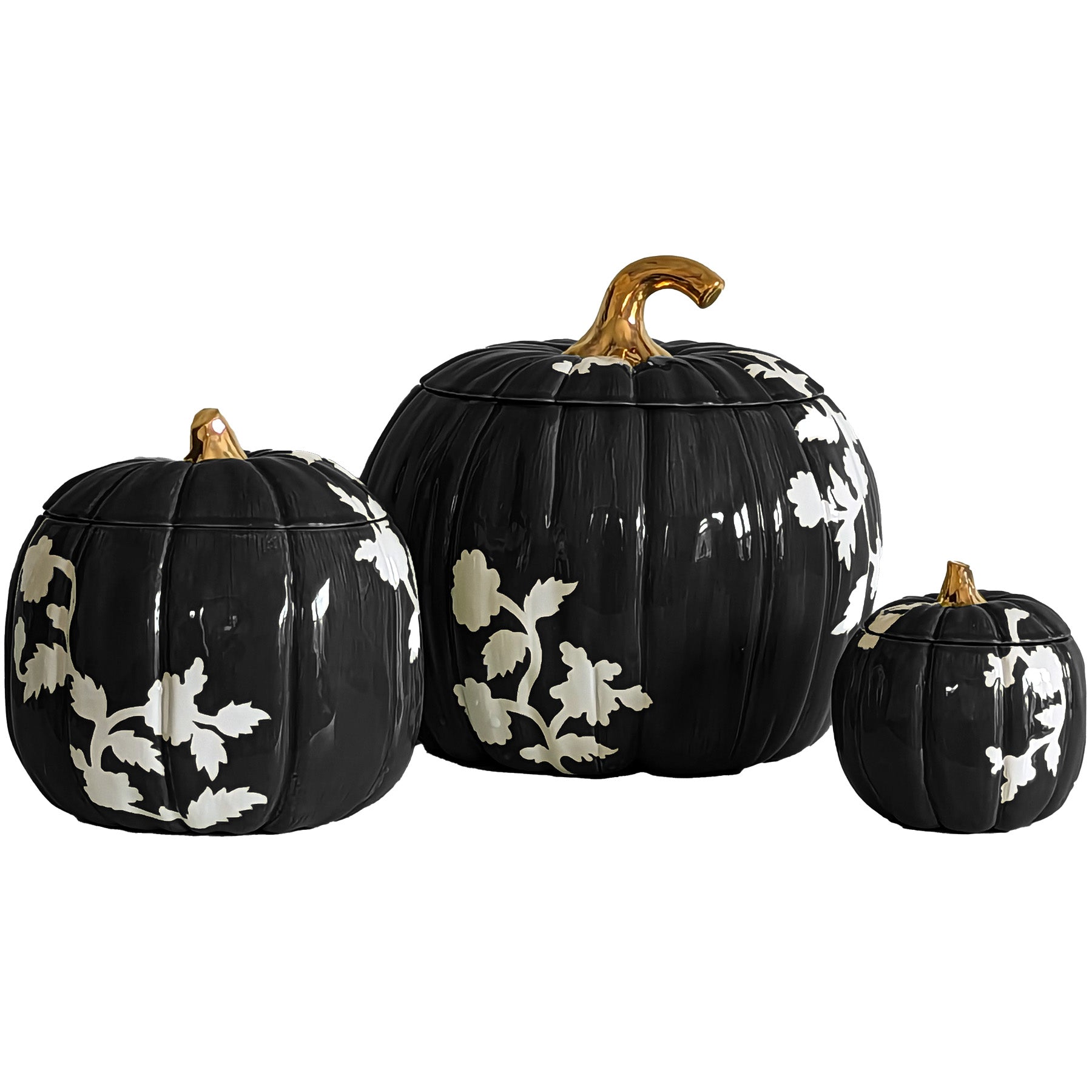 Chinoiserie Pumpkin Jars in Black