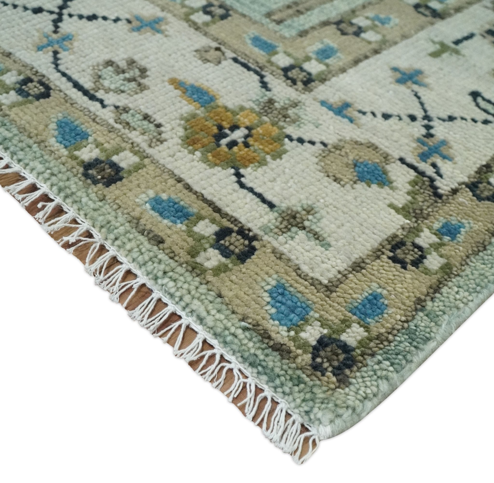 Ready to Ship Antique Moss Green and Ivory Hand Knotted Traditional Wool Area Rug