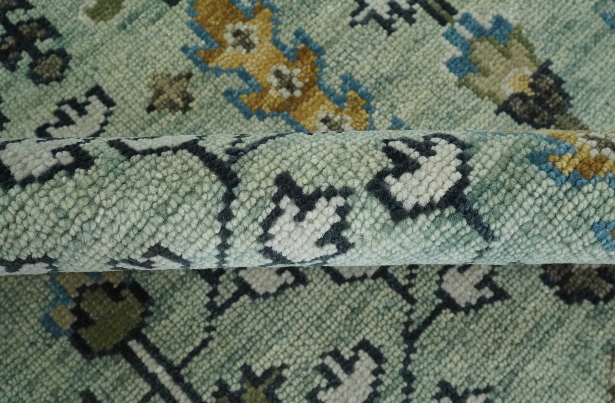 Ready to Ship Antique Moss Green and Ivory Hand Knotted Traditional Wool Area Rug