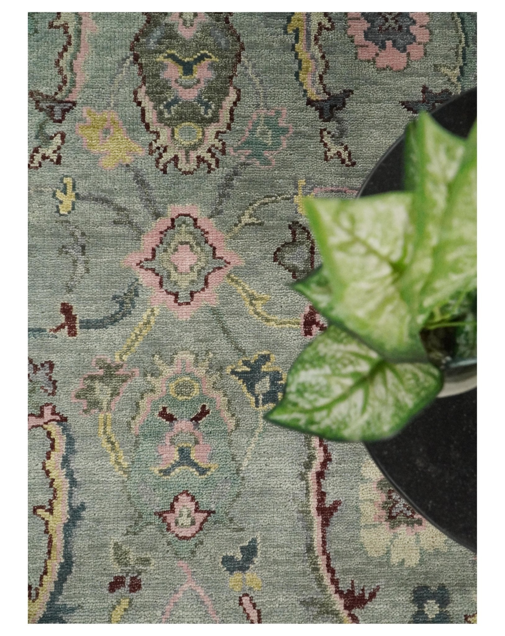 Ready to Ship Aqua and Pink Traditional Oushak Wool Area Rug