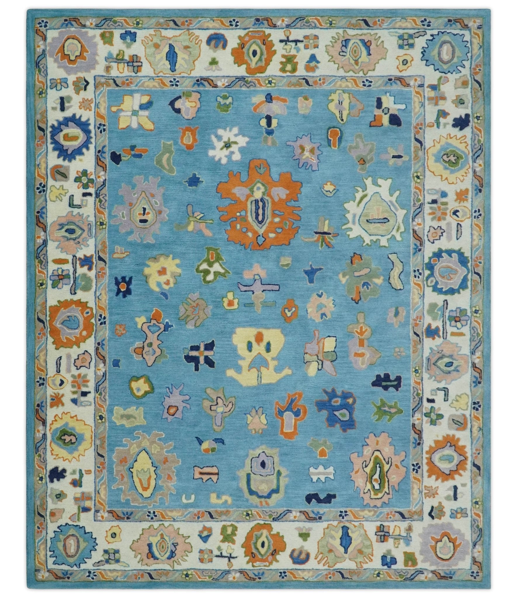 Ready to Ship Hand Tufted Blue and Ivory Modern Colorful Oushak Rug, Kids, Living Room Rug