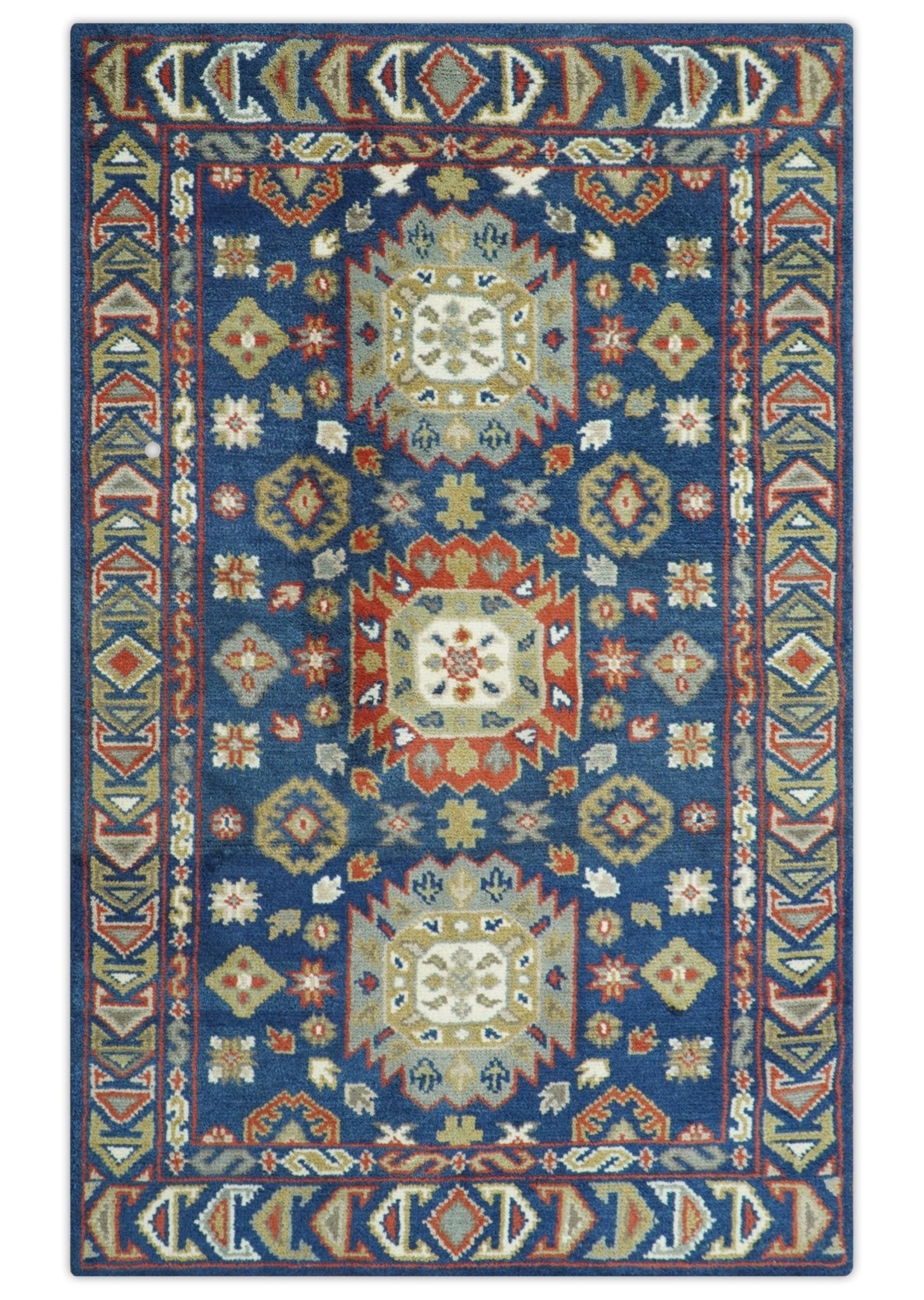 Red, Brown and Olive Traditional Hand knotted Custom Made Wool Area Rug - The Rug Decor