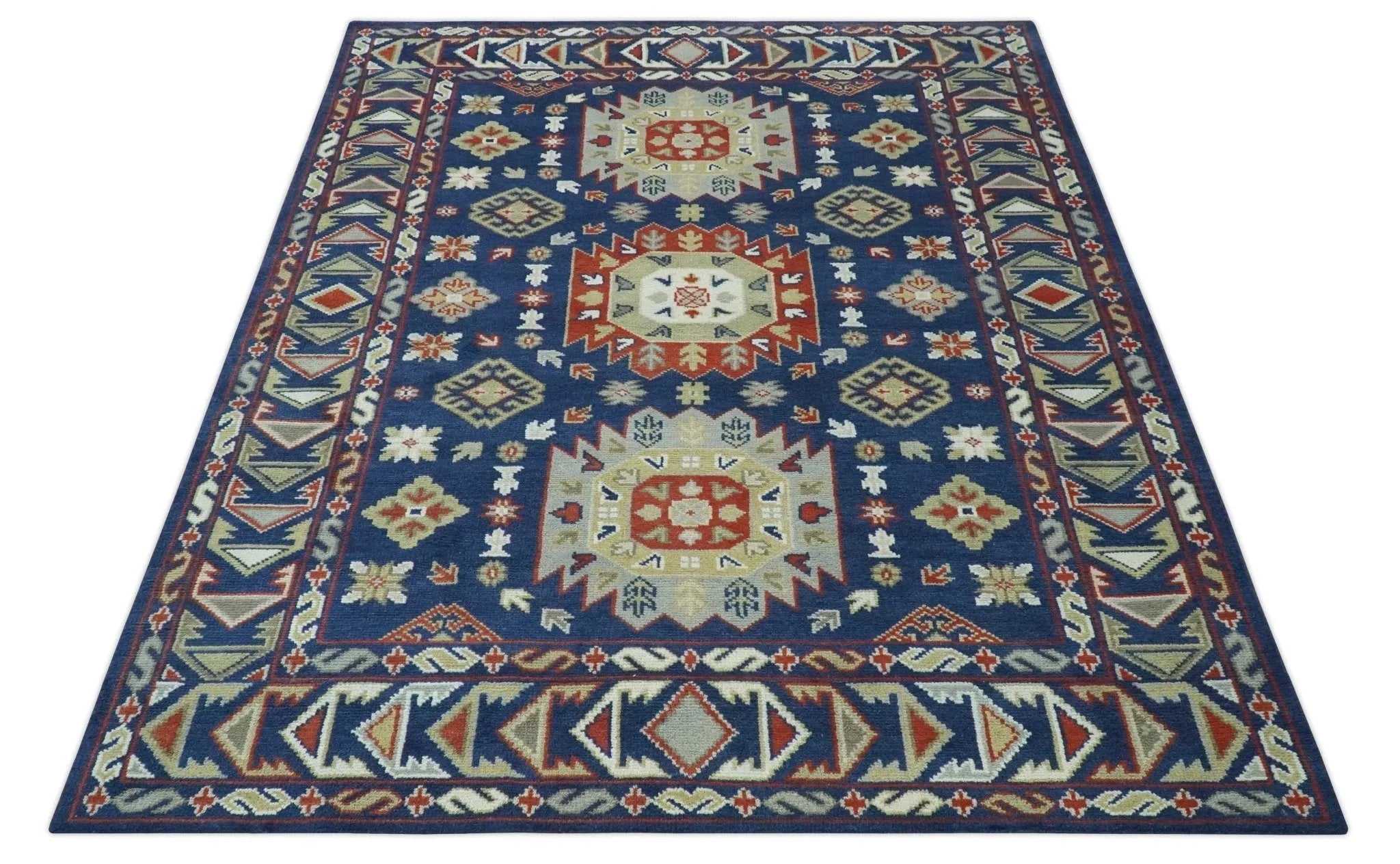 Red, Brown and Olive Traditional Hand knotted Custom Made Wool Area Rug