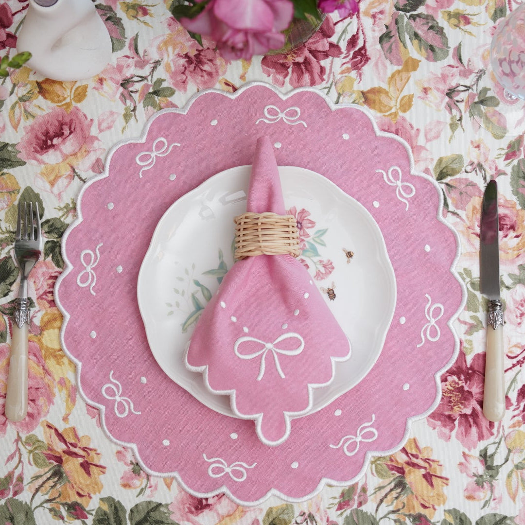 RIBBIA PINK ROUND FABRIC PLACEMAT & NAPKIN SET