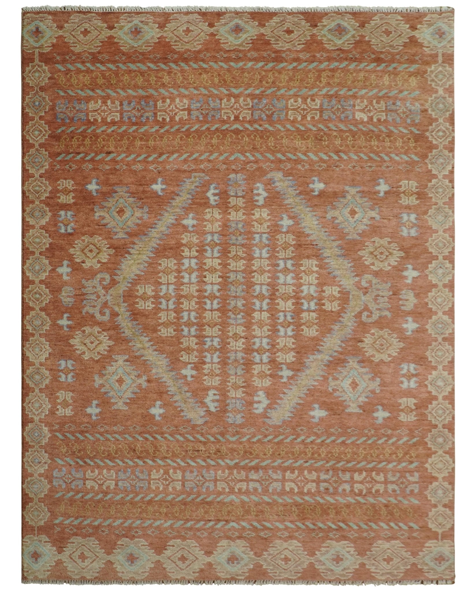 Rust, Beige and Blue Hand knotted Traditional Multi Size Oriental wool Area Rug - The Rug Decor