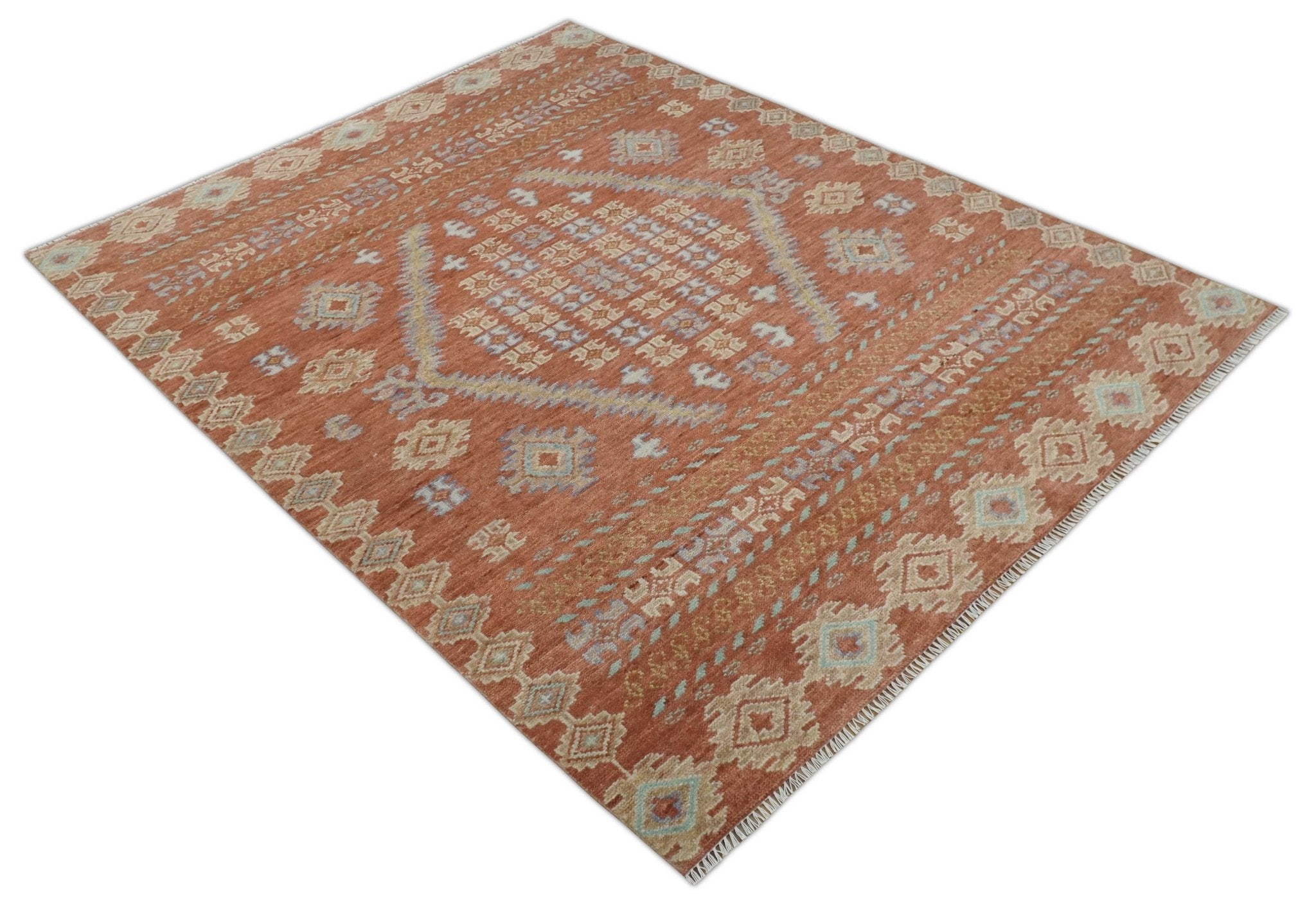 Rust, Beige and Blue Hand knotted Traditional Multi Size Oriental wool Area Rug - The Rug Decor