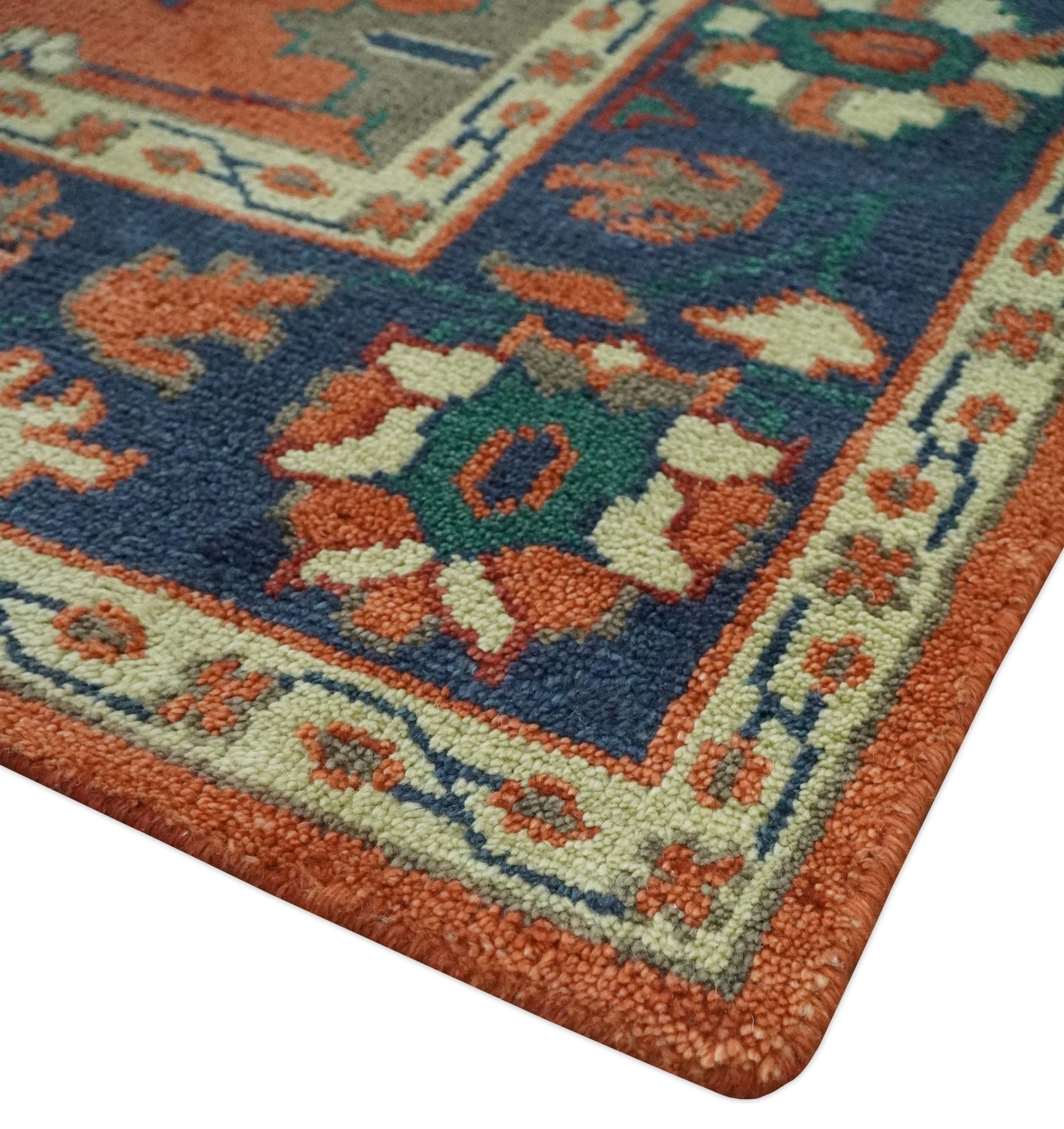 Rust, Blue and Beige Hand Knotted Oriental Oushak Multi Size wool Area Rug - The Rug Decor