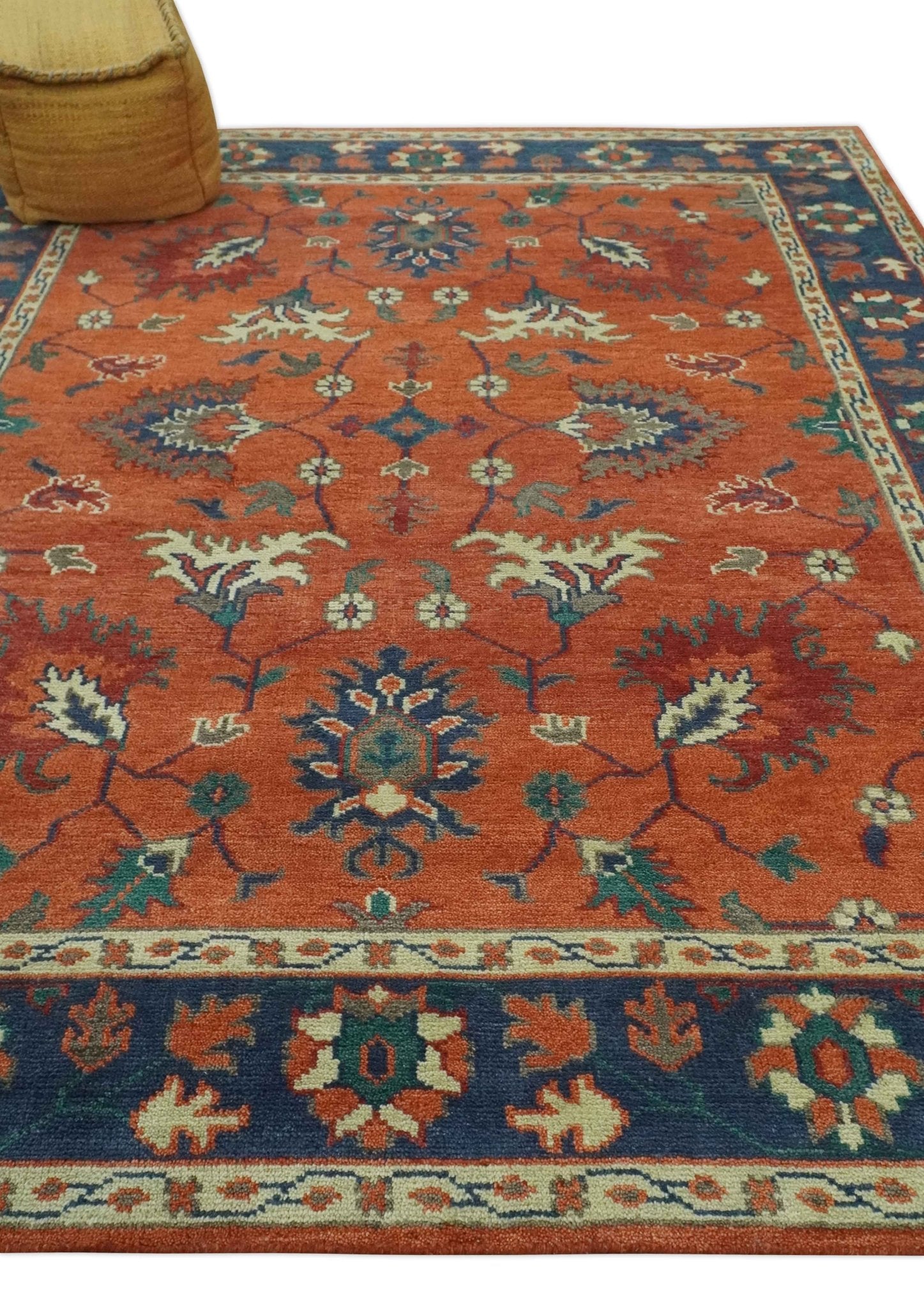 Rust, Blue and Beige Hand Knotted Oriental Oushak Multi Size wool Area Rug - The Rug Decor