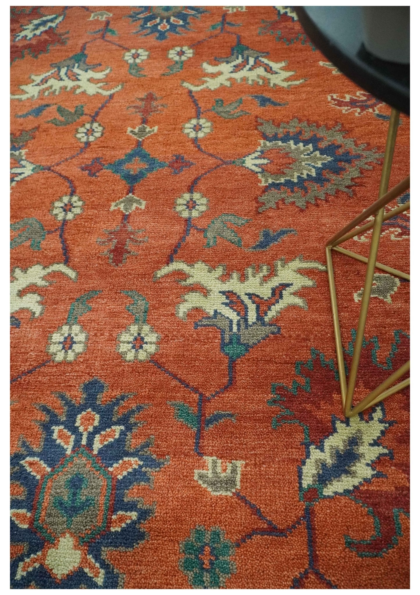 Rust, Blue and Beige Hand Knotted Oriental Oushak Multi Size wool Area Rug - The Rug Decor