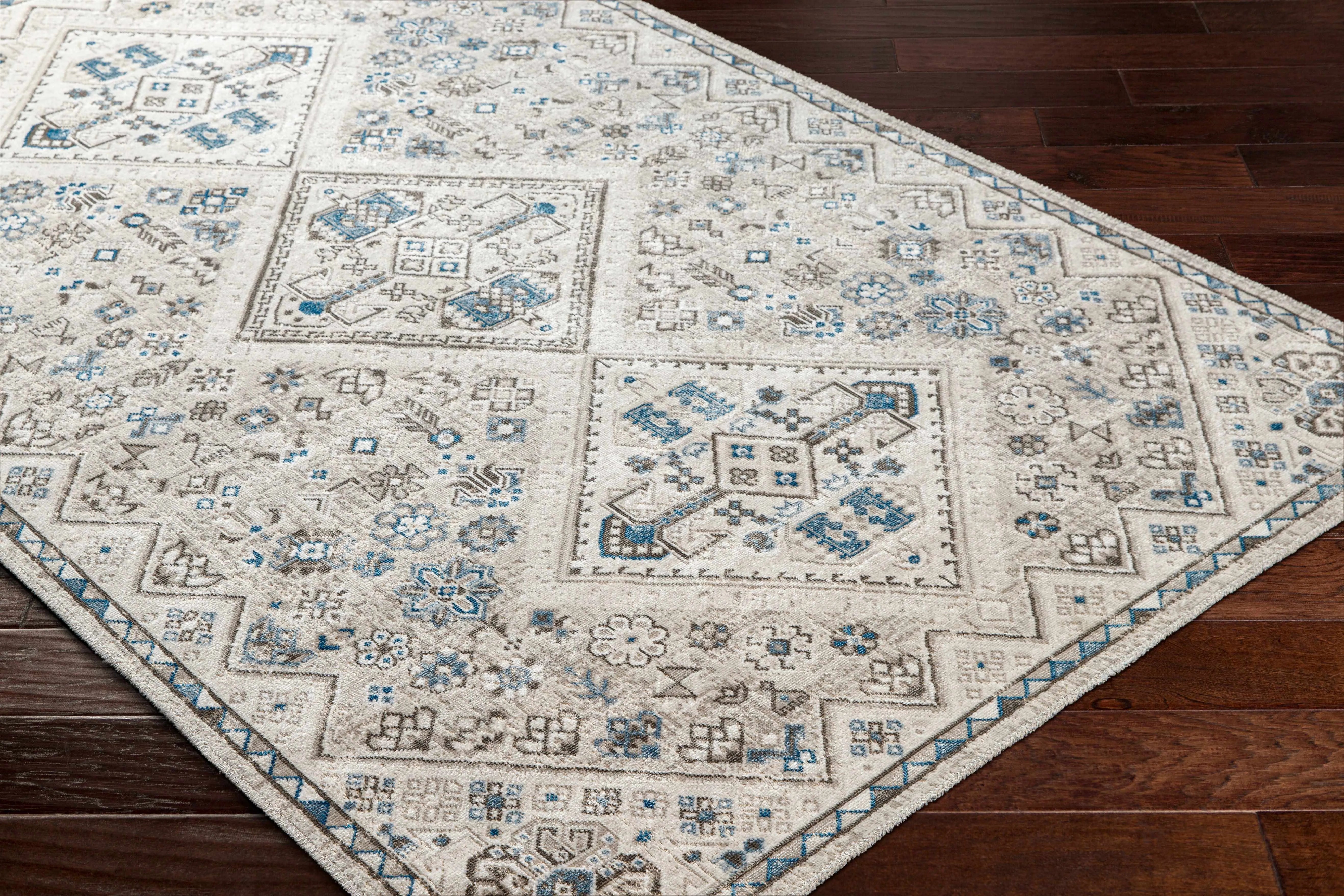 Meja Cream & Blue Washable Area Rug - The Mayfair Hall