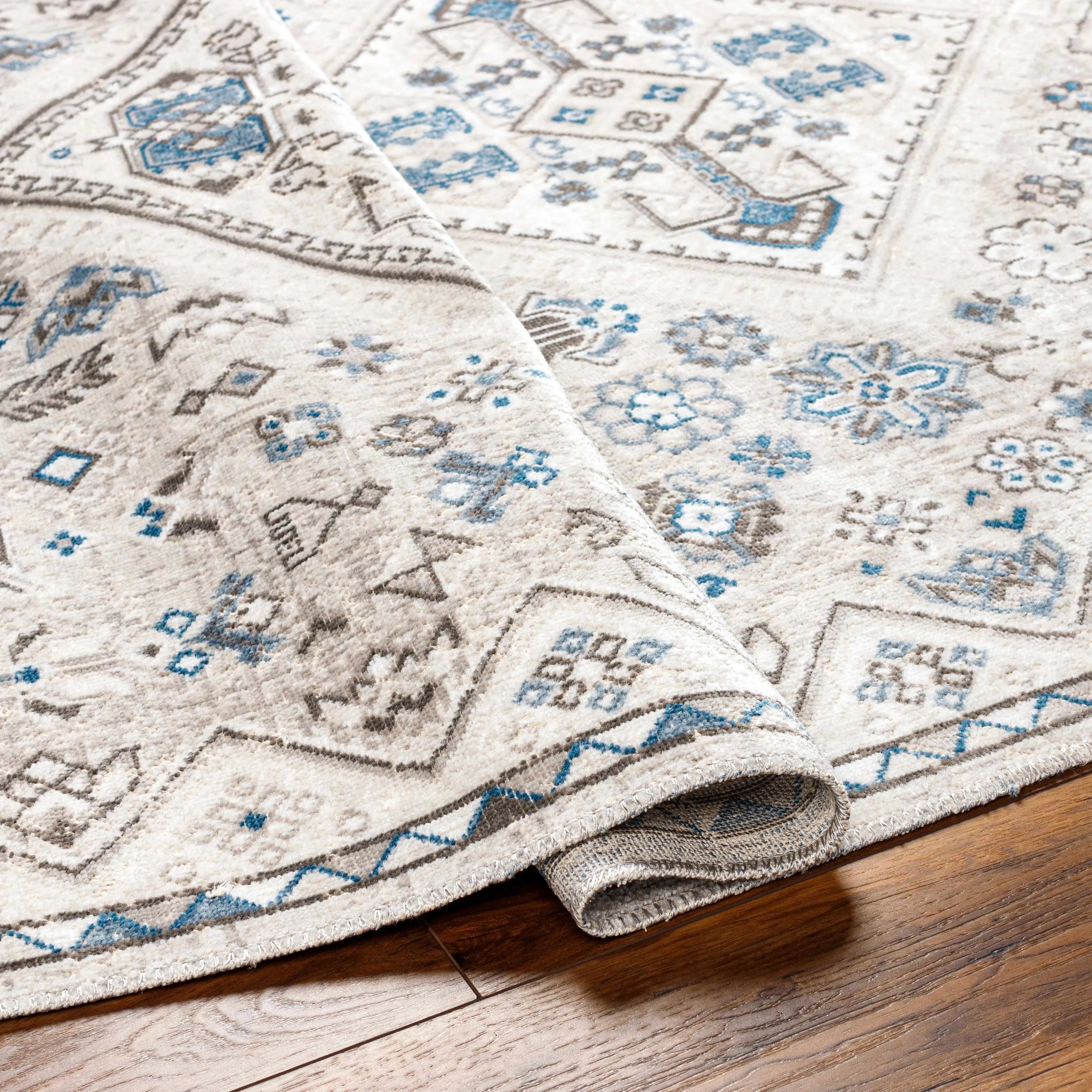 Meja Cream & Blue Washable Area Rug - The Mayfair Hall