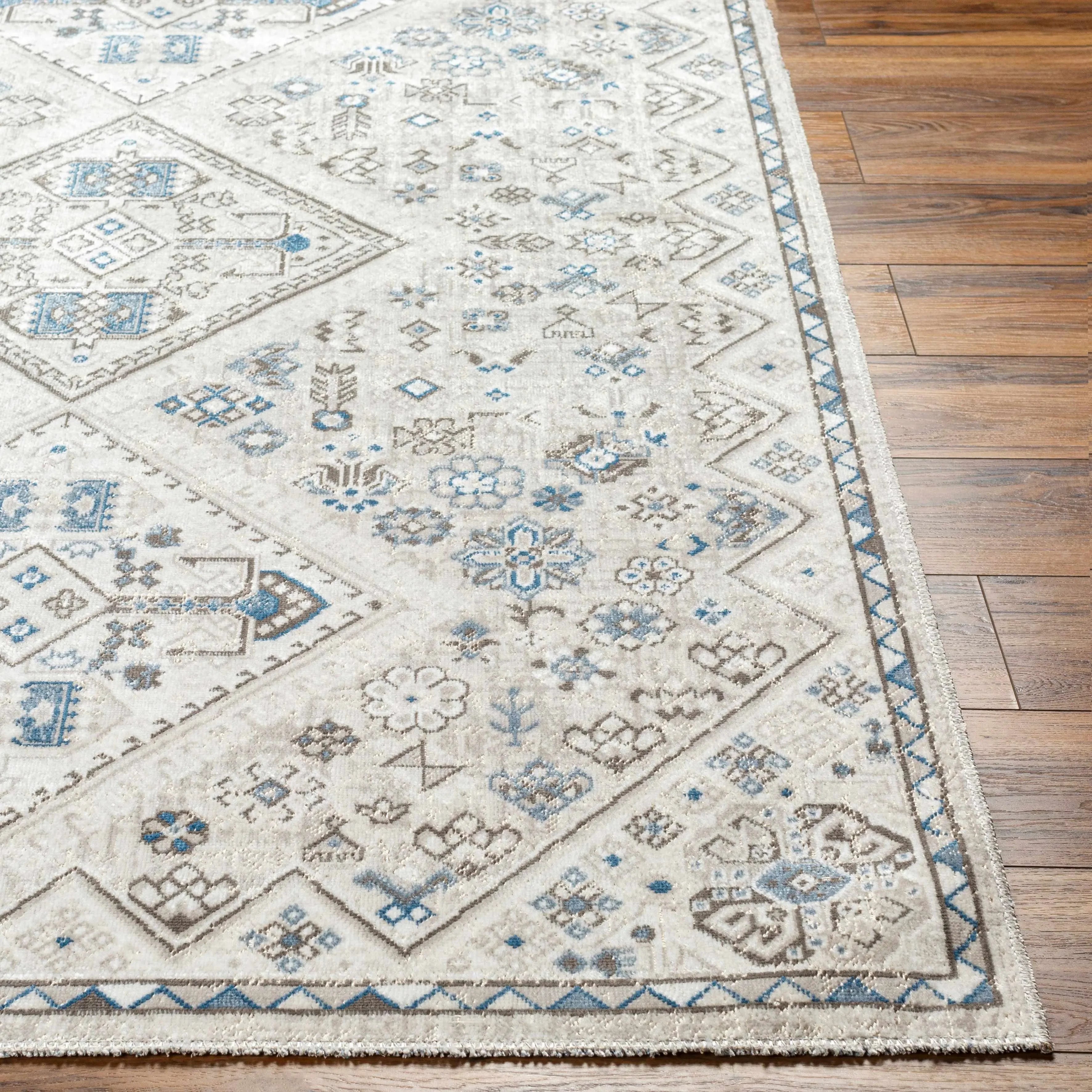 Meja Cream & Blue Washable Area Rug - The Mayfair Hall