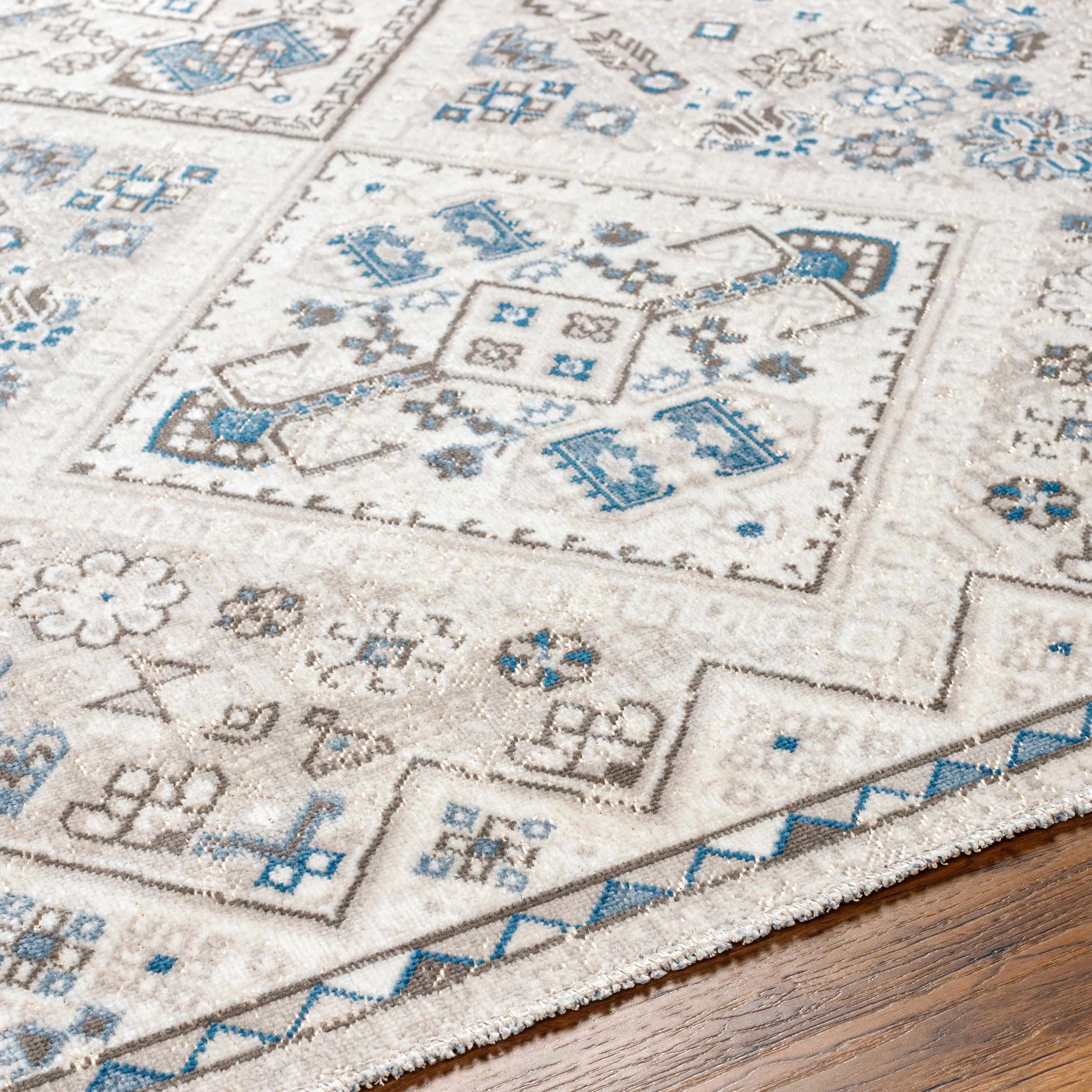 Meja Cream & Blue Washable Area Rug - The Mayfair Hall