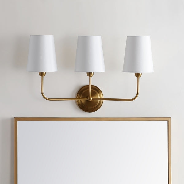 Sawyer Wall Sconce 3 Lighting in Brass Gold with Off White Shades