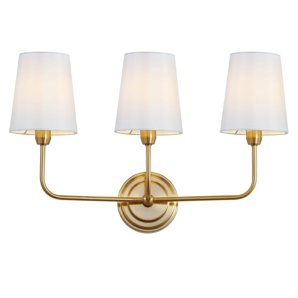 Sawyer Wall Sconce 3 Lighting in Brass Gold with Off White Shades