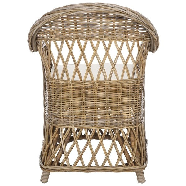 Inez Wicker Accent Chair in Natural with White Cushion