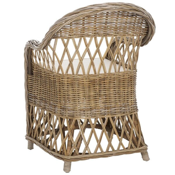 Inez Wicker Accent Chair in Natural with White Cushion