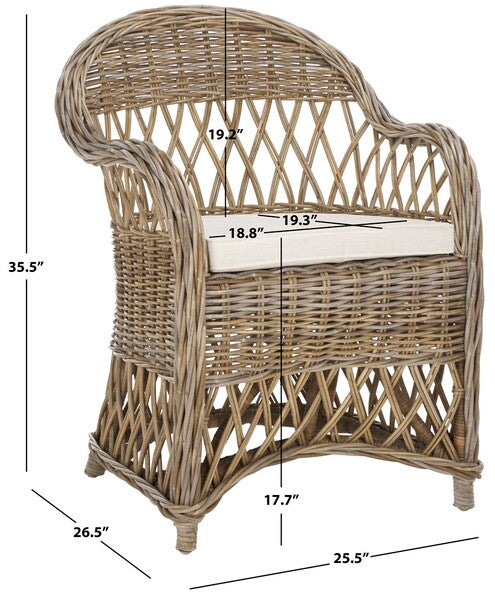 Inez Wicker Accent Chair in Natural with White Cushion