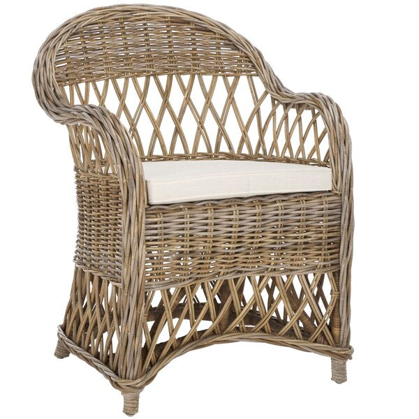 Inez Wicker Accent Chair in Natural with White Cushion