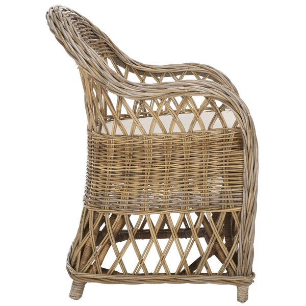 Inez Wicker Accent Chair in Natural with White Cushion