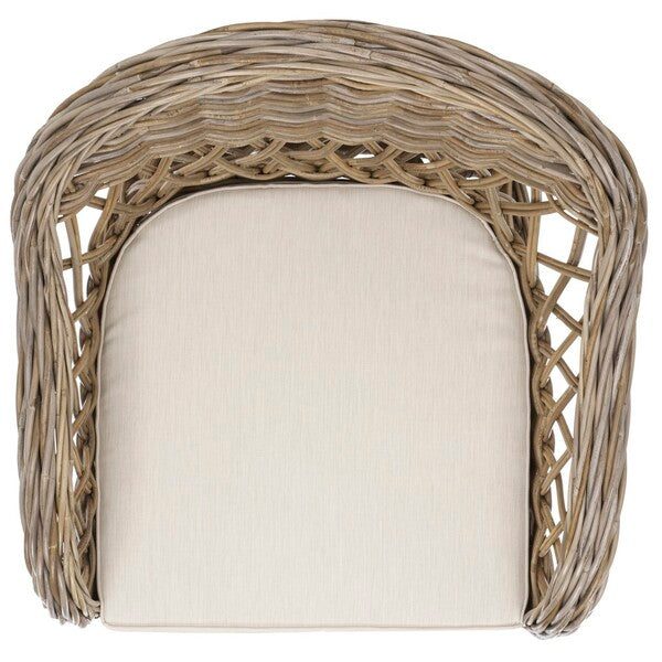 Inez Wicker Accent Chair in Natural with White Cushion